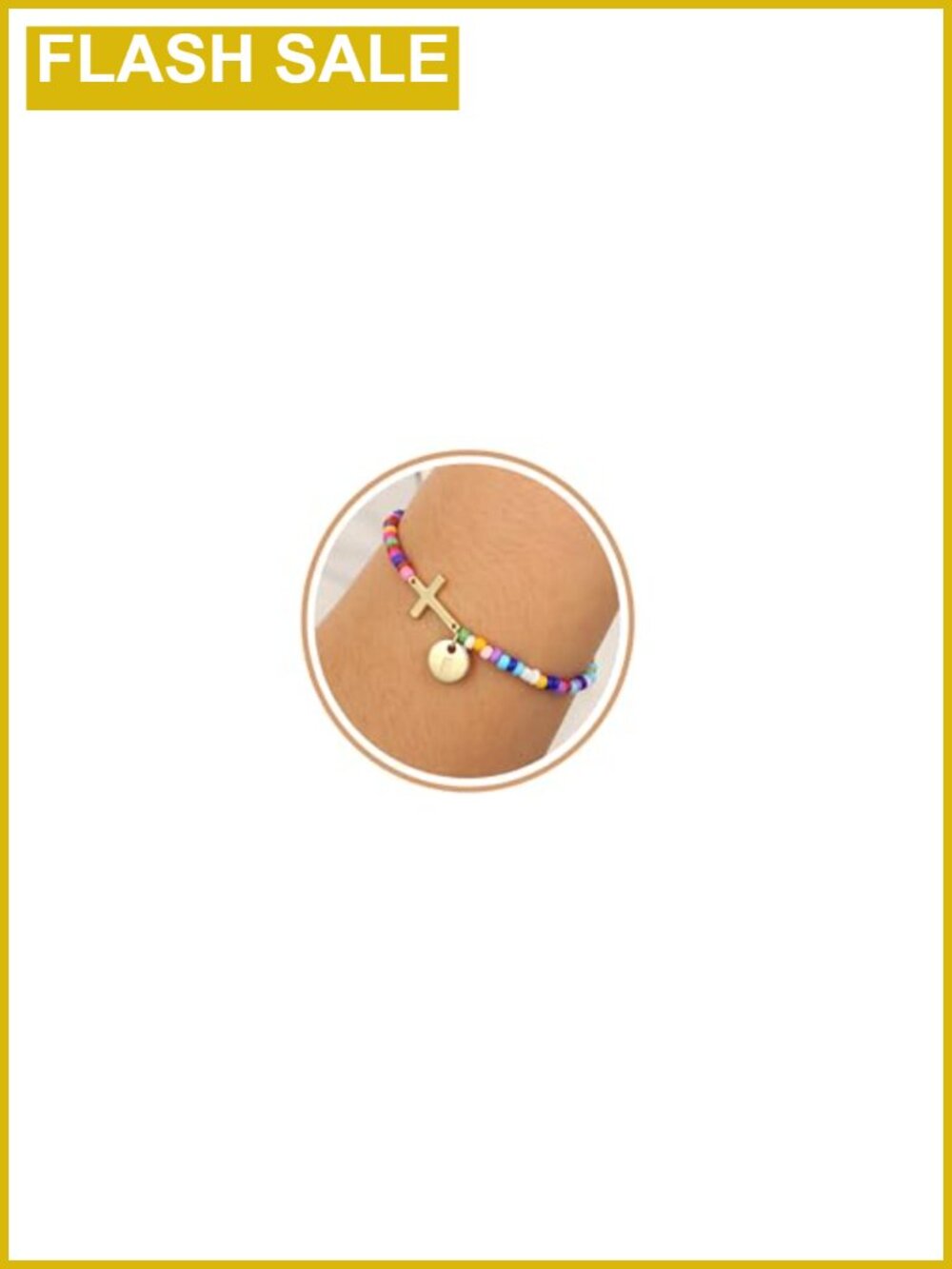Gold Plated Brass Cross Initial Bracelet Beaded Chain 6" + 2" Extender